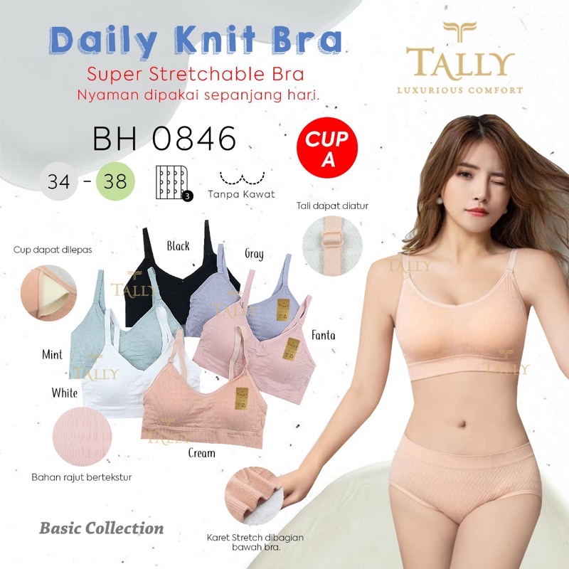 TALLY BRA BH RAJUT 0846 | CUP B I TANPA KAWAT | KAIT 3 I BUSA TIPIS I SIZE 34-38