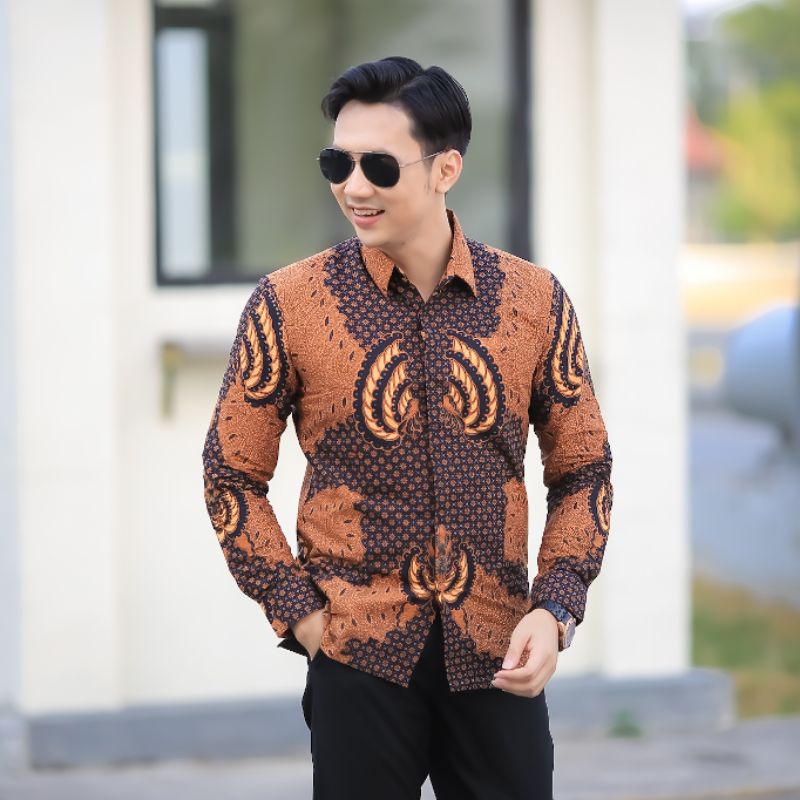 BATIK BOLO DEWO Motif Habibie Hem Atasan Kemeja Baju Batik Pria Lengan Panjang Lapis Furing