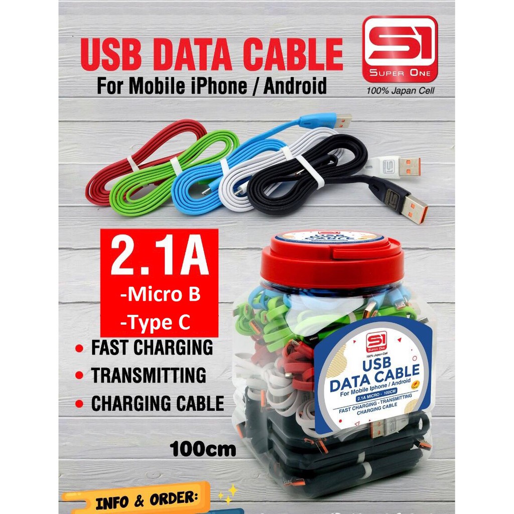 Kabel Data SUPER ONE for Micro USB / Type C 100cm - Cable Fast Charging Motif 1M