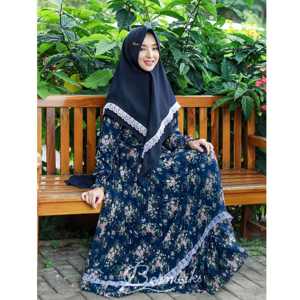 Maxi Set Ceruty babydoll syari berpuring seruti Ori Bermerks FREYA Motif Bunga omaira