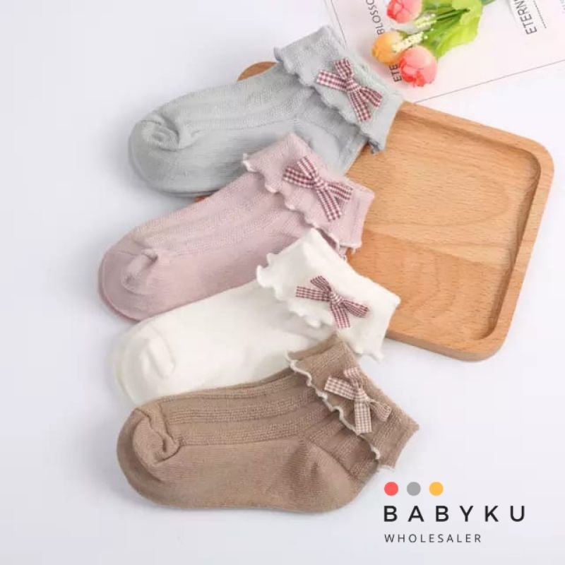 Kaos kaki anak motif pita tebal model lipat / Kaos kaki anak renda pita