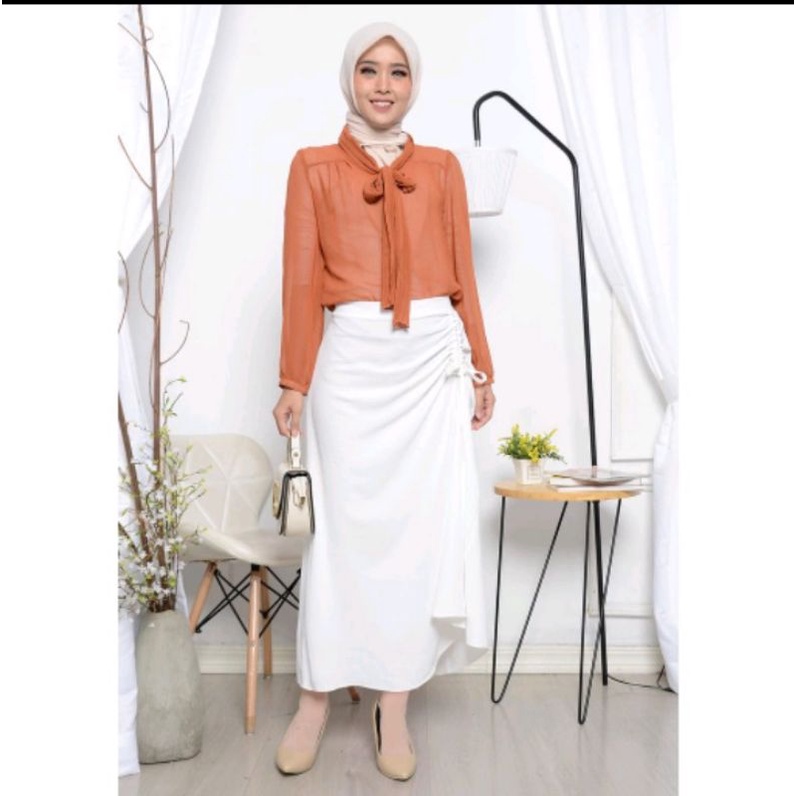 Rok Serut Crinkle airflow premium/Rok wanita Cringkel/rok serut kringkel korean skirt-White
