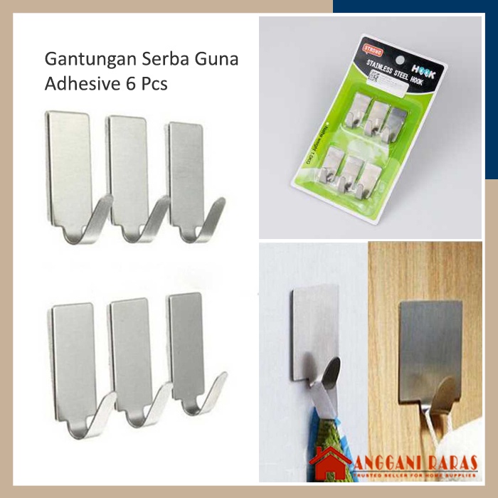 Gantungan Dinding Tempat Gantungan Baju Gantungan Tas Dinding Gantungan Dapur Stainless Steel 6 PCS