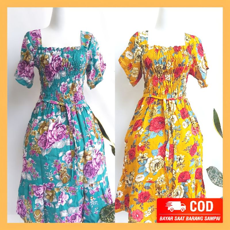 Daster Dress Kerut Dada Rempel Tali Pinggang Cewek Wanita Perempuan Bali Murah Kekinian Adem