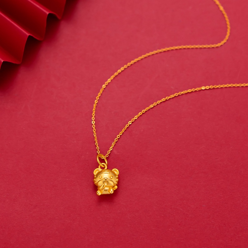 Goldkingdom Kalung Rantai Emas Emas Asli Kadar 375Liontin Harimau Gaya Korea Untuk Wanita