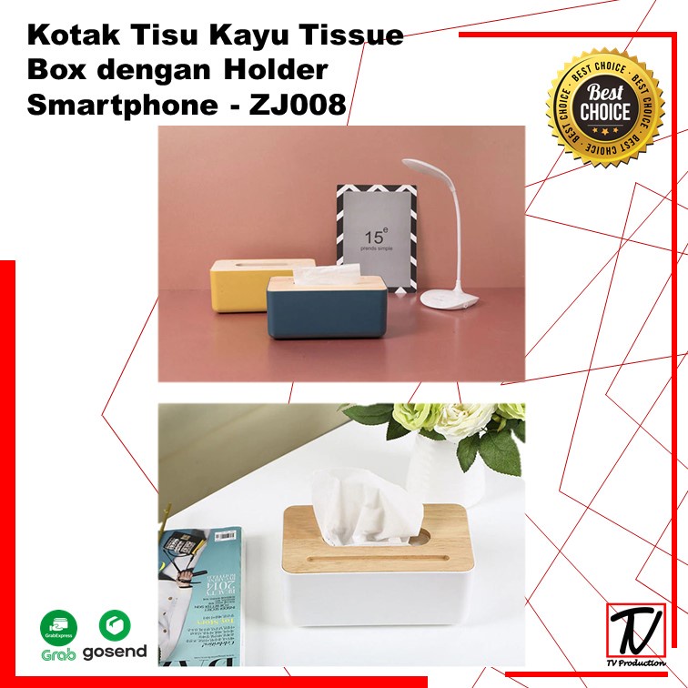 Kotak Tisu Kayu / Box Tissue Dengan Holder Smartphone