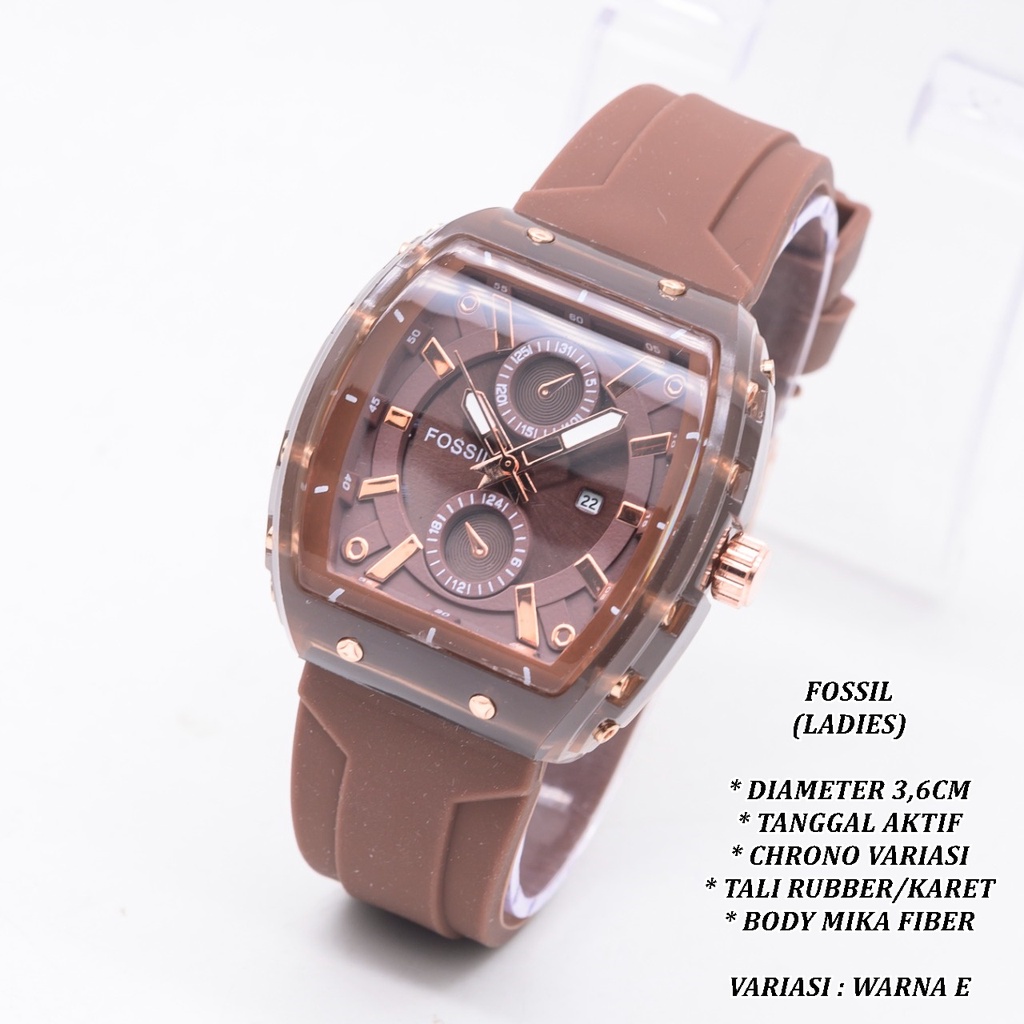 (BISA COD) JAM TANGAN WANITA F-049 FASHION TALI RUBBER BODY OVAL TANGGAL AKTIF CHRONO OFF