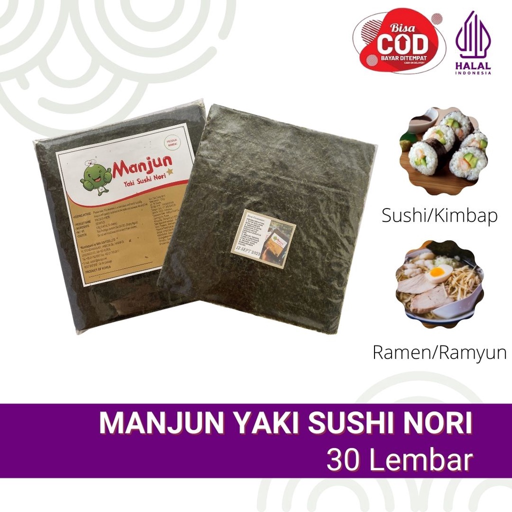 Manjun Yaki Sushi Nori Lembaran - Nori Rumput Laut - Nori Seaweed - Nori Sushi Halal - Kimbab Kimbap Gim