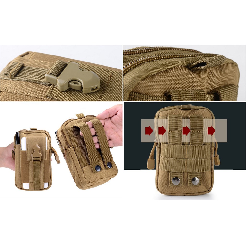 Tas Pinggang Kanvas Militer Style 2 sekat / seleting / Passport / Mobile Phone / Power bank / Tools