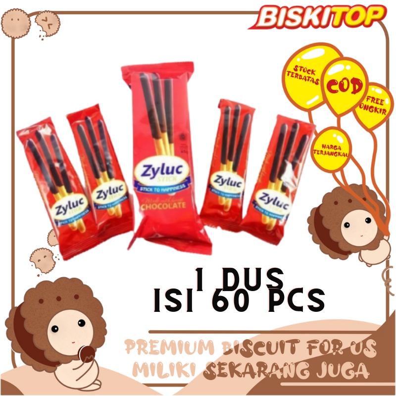 

BISKITOP - (1 Dus isi 60 Pcs) ZYLUC STICK CHOCOLATE TRAY 35g Biskuit Stik Anak Dewasa Rasa Coklat Enak Renyah Terbaru