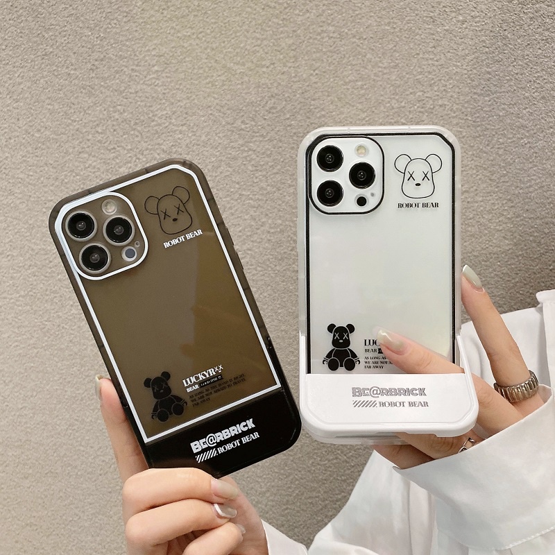 2 in 1 stand case Pelindung Transparan Anti Jatuh Untuk iPhone 11 12 13 Pro MAX X XR XS MAX 7 8 Plus