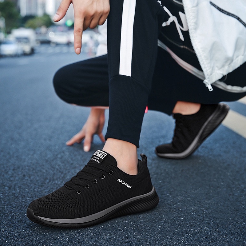 1001 IMPORT SEPATU SNEAKERS PRIA SPORT WOVEN + BOX DAN KAOS KAKI !!! - HITAM