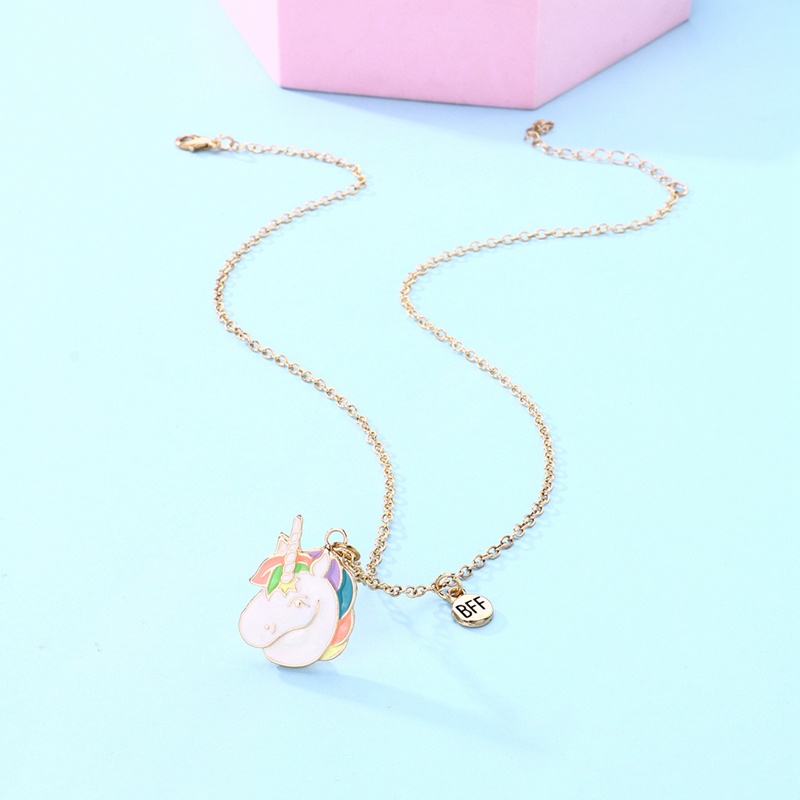 2pcs / Set Kalung Rantai Liontin Unicorn Lucu Untuk Wanita