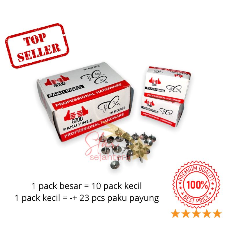 

Paku Payung Pines Thumb Tacks 1 Pack isi 10 Box Kecil Baja Paku Kain Kawat Nyamuk