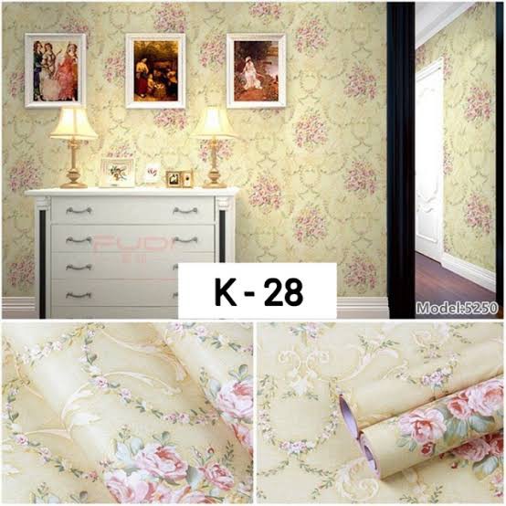 Promo grosir Wallpaper stiker dinding murah kream motif bunga mawar merah besar terlaris