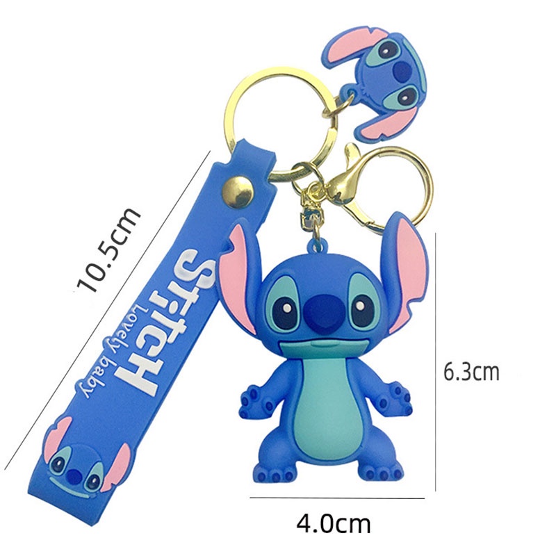 Gantungan Kunci Anime Disney Kartun Mickey Mouse Minnie Lilo &amp; Stitch Boneka Lucu Keyring Ornament Gantungan Kunci Mobil Liontin Mainan Anak