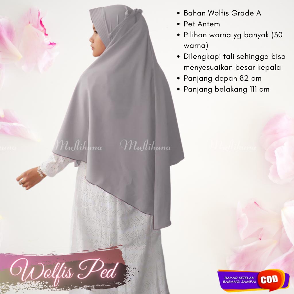 Hijab Instan Polos Pet Antem Bahan Jilbab Wolfis Tali Ukuran L Wolpeach