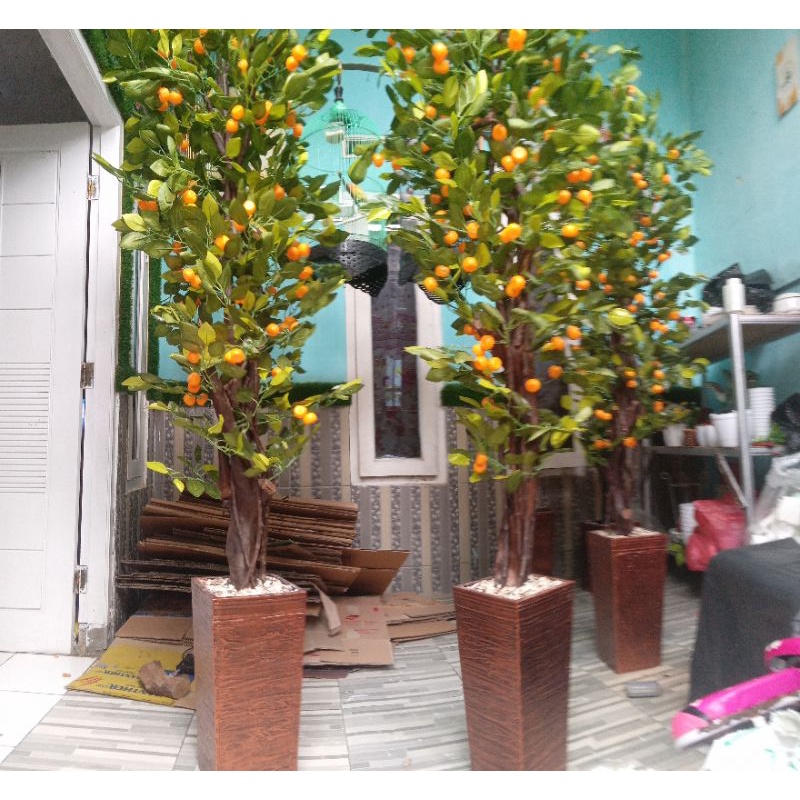 pohon jeruk artificial, pohon jeruk plastik, tinggi 170 cm.