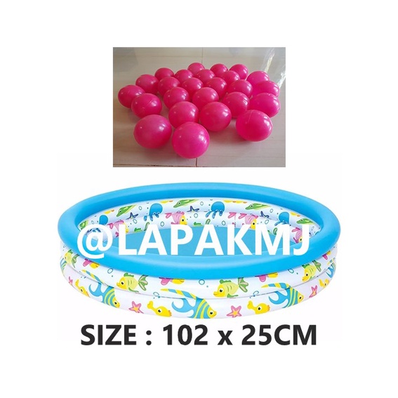 KOLAM RENANG ANAK BESTWAY 51008 PLUS BOLA biru putih 15PCS-KOLAM+BOLA15 PINK