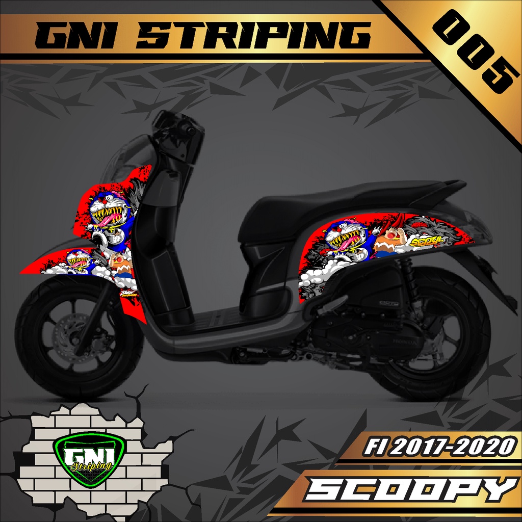 [BISA COD] Sticker Striping Semi Full Variasi Motor SCOOPY Fi 2016 - 2020 Desain Doraemon Zombie 05