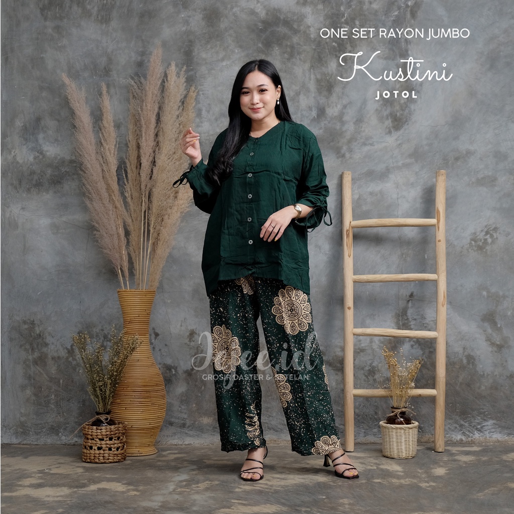 SETELAN RAYON JUMBO LD 120 CM BIG SIZE SUNDARI SET PIYAMA TIE DYE LENGAN PANJANG KANCING-KUSTINI-JOTOL