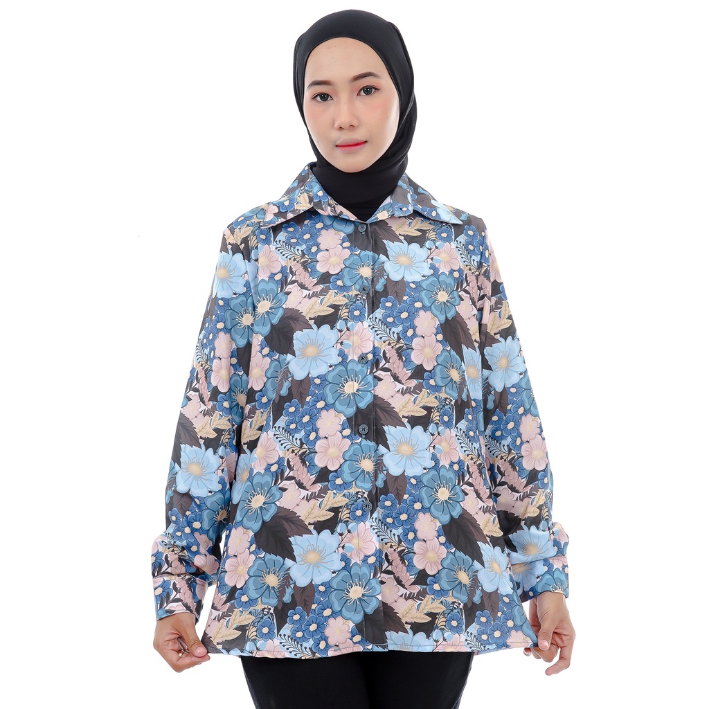 Kemeja Wanita Motif Flower Original Monalisa L XL XXL Jumbo Big Size