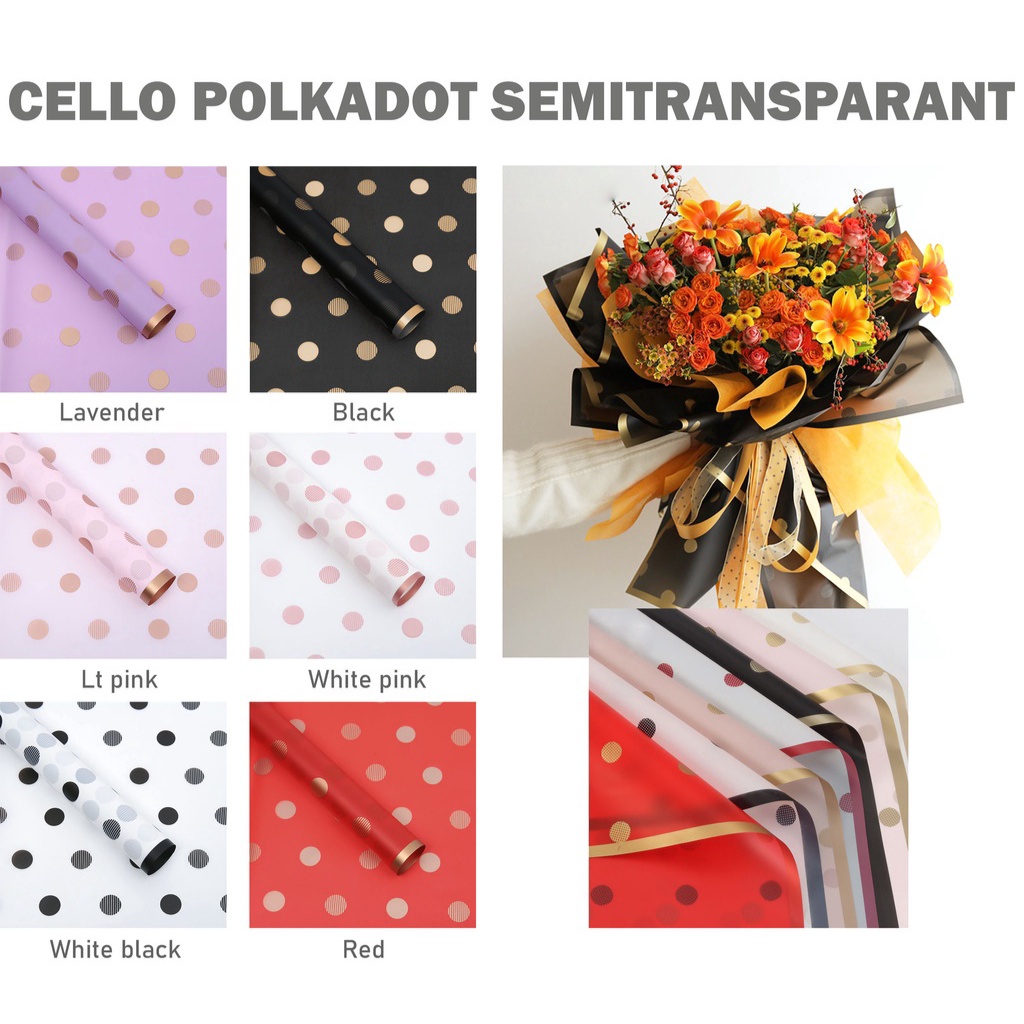 

(1 pcs) Flower wrapping paper Polkadot semi Transparan cellophane florist kertas bunga buket