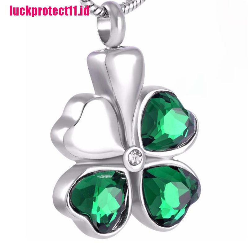 (LUCK) Kalung Rantai Dengan Liontin Clover Urn Untuk Abu Kremasi