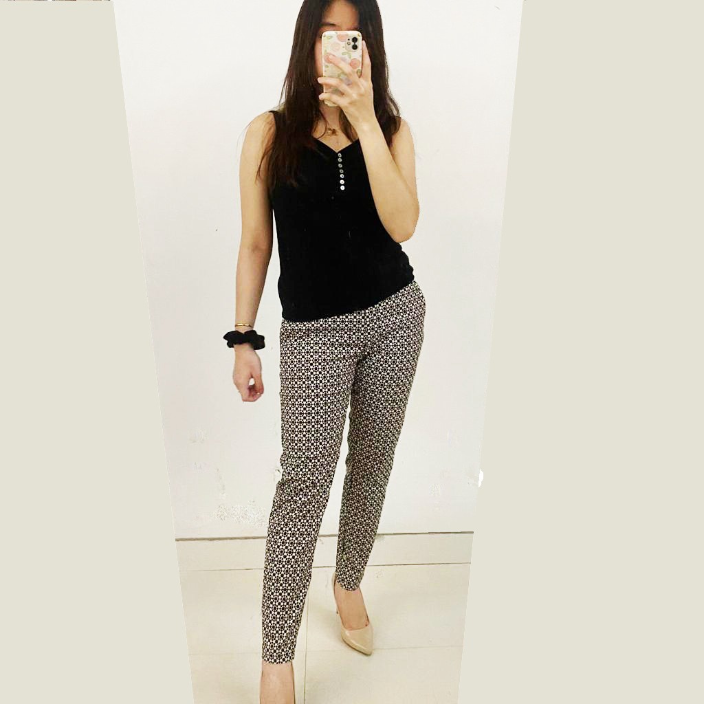 H&amp;M Celana Panjang Wanita Patterned Slacks Slim Fit Formal Original