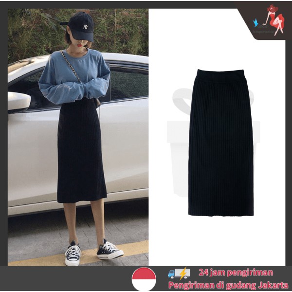 Rok Plisket/Rok Korea/Dress Import/Rok Span Panjang/Midi Skirt/Baju Rajut Wanita