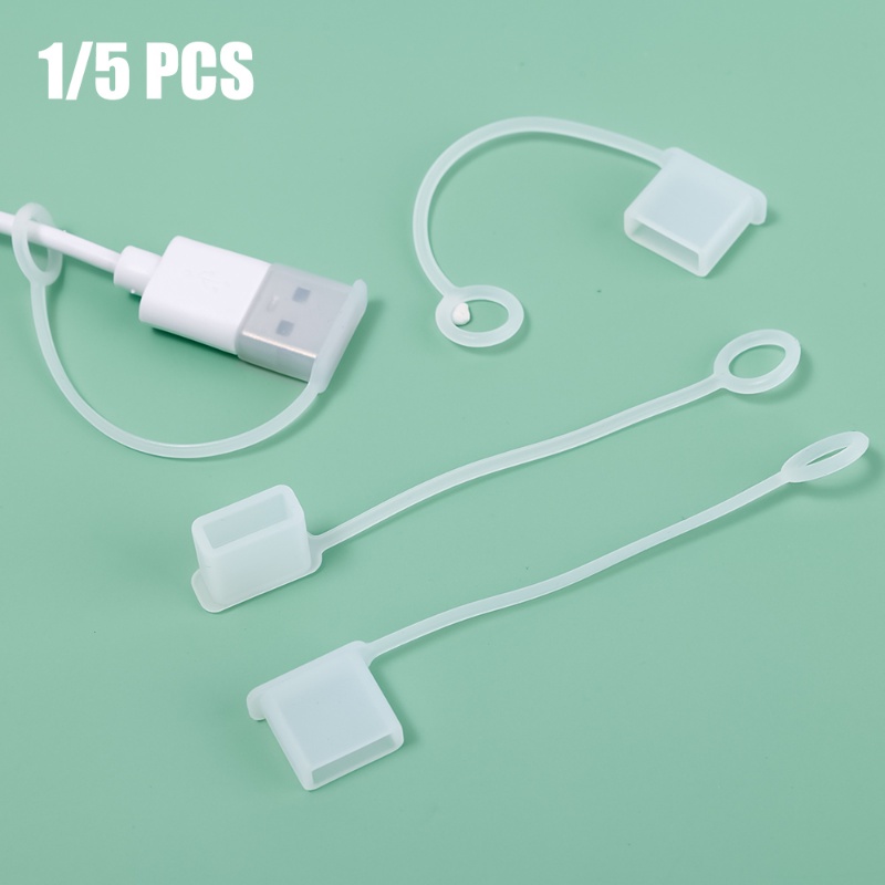 1 / 5Pcs Dust Plug Pelindung Kabel Data / Charger USB-A Dengan Tali