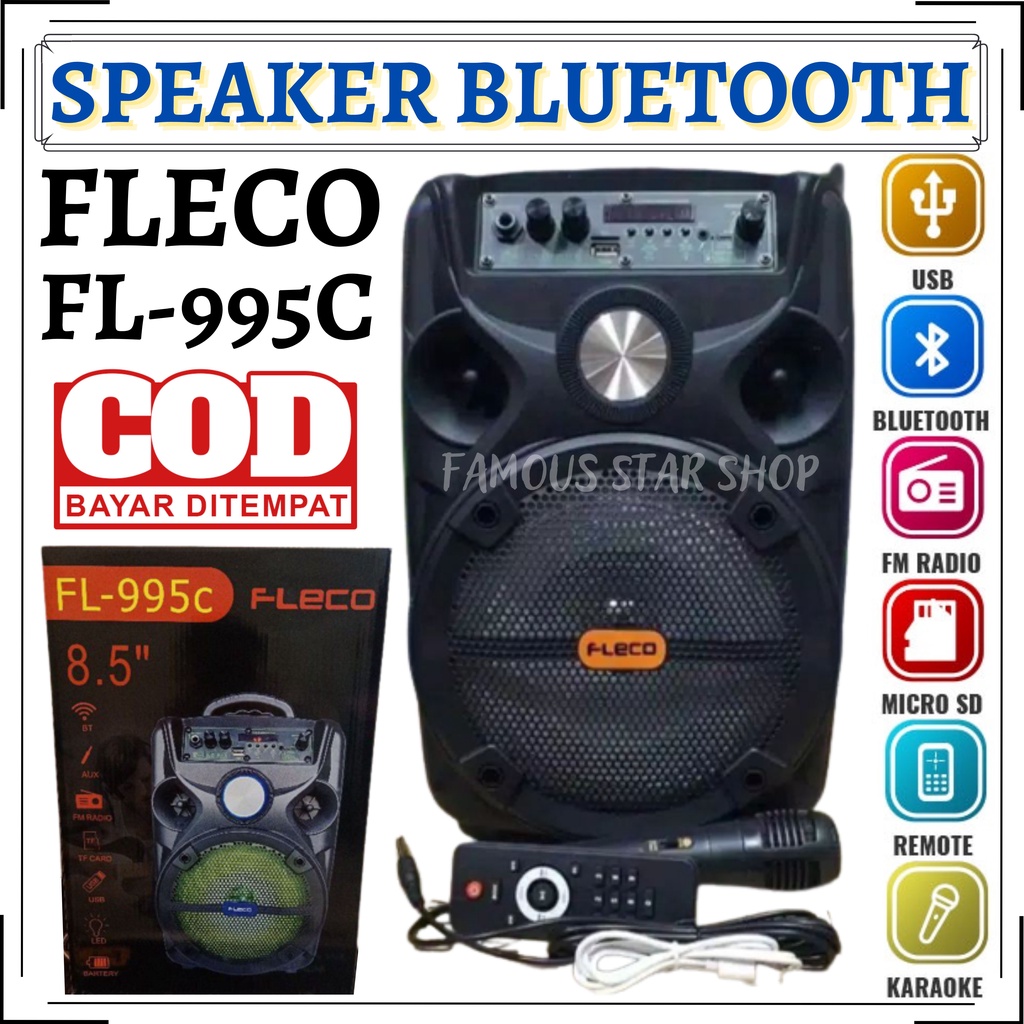 Speaker Wireless Bluetooth karaoke Fleco F-955C Bonus Mic+Remote // SPEAKER BLUETOOTH KARAOKE FLECO F 955C | FMS