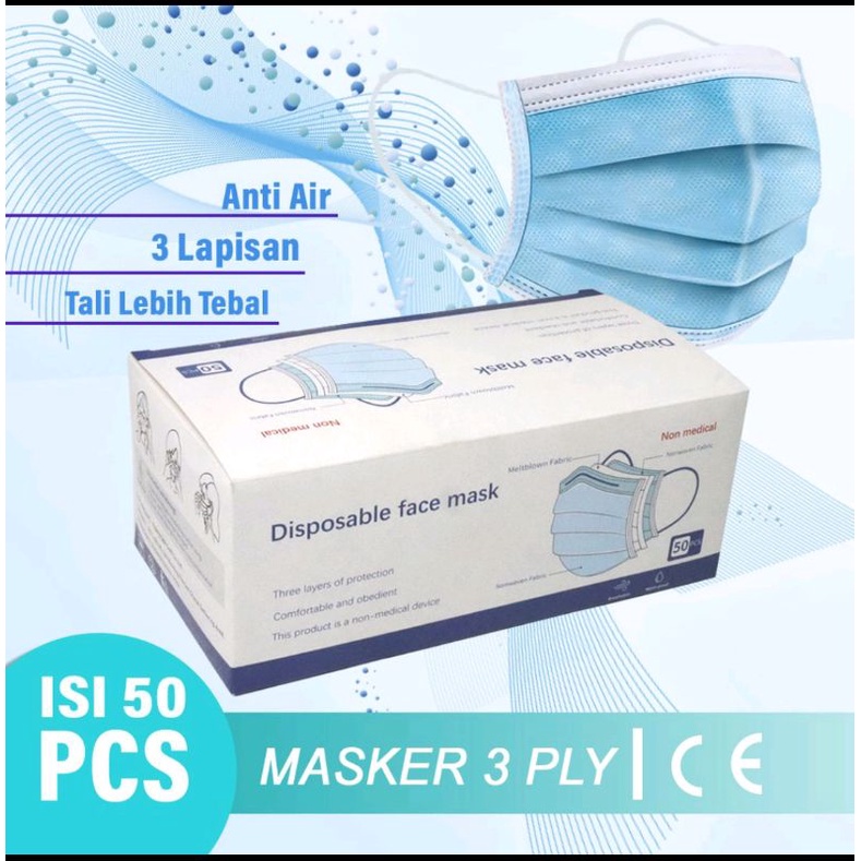 masker medis 3 ply isi 50 pcs disposable face mask masker bedah