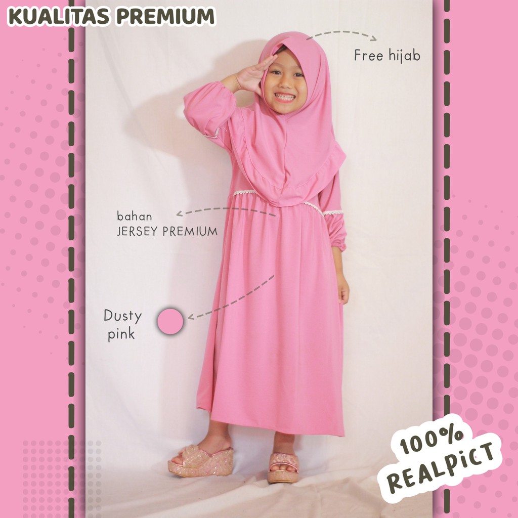 baju gamis anak perempuan busana muslim anak perempuan bahan jersey premium warna dusty pink