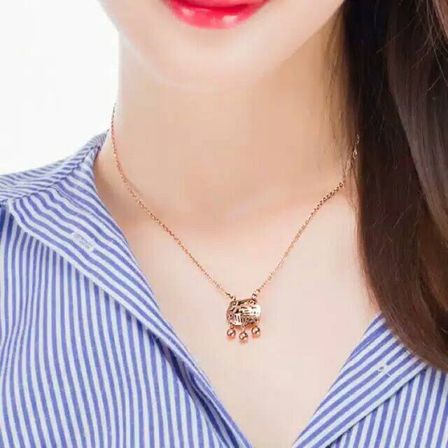 GG kalung Aksen Gembok Panjang Umur Titanium Lapis Emas 18k#