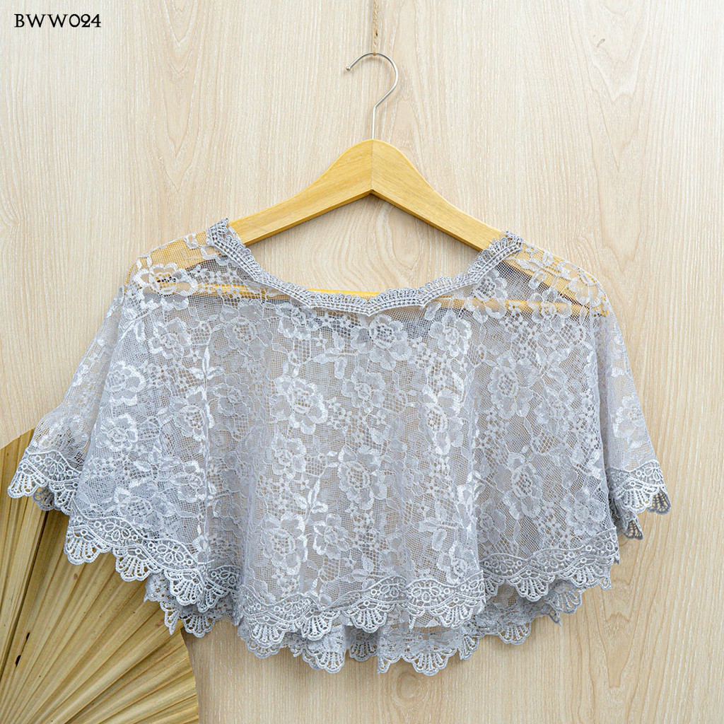 [PRODUK FAVORIT] BOLERO KARDIGAN BROKAT AKSESORIS PENGANTIN LACE SILVER BWW024