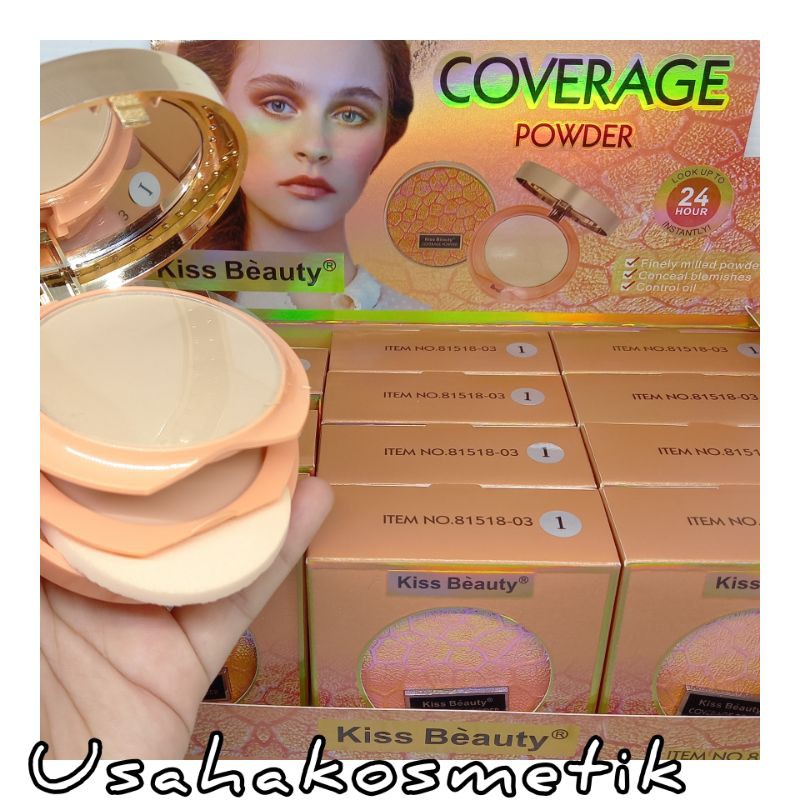 PROMO BEDAK POWDER COVERAGE KISS BEAUTY 2IN1 | CHESSE POWDER | SOFT POWDER PERPCS NO.81518-03