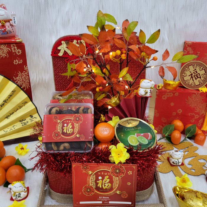 

Paket box dekorasi sakura hampers imlek cny parcel kado kue kering 8 - Box+isi...