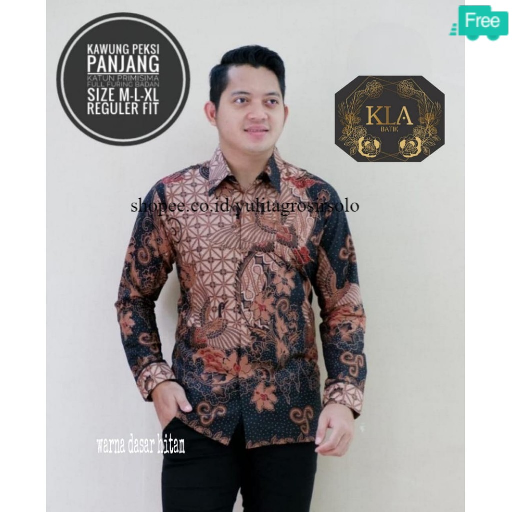 Kemeja Batik Lengan Panjang XXXL Pria Jumbo BAJU SLIM FIT PREMIUM KAWUNG PEKSI Big SIze S M L XL XXL