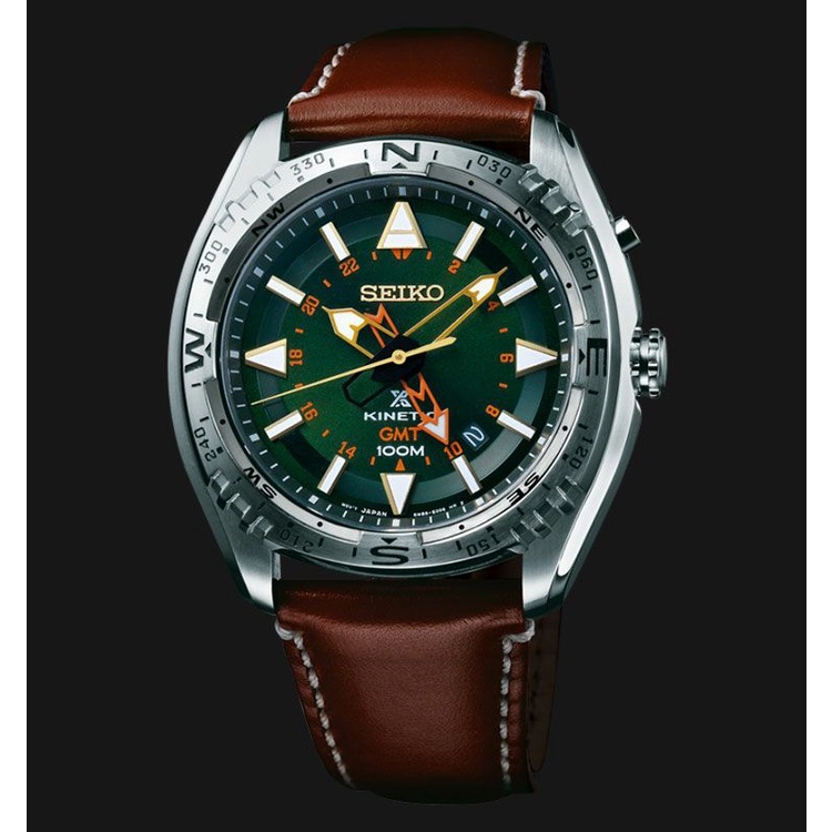 Seiko Prospex SUN051P1 Land Kinetic GMT 100M Brown Leather Strap
