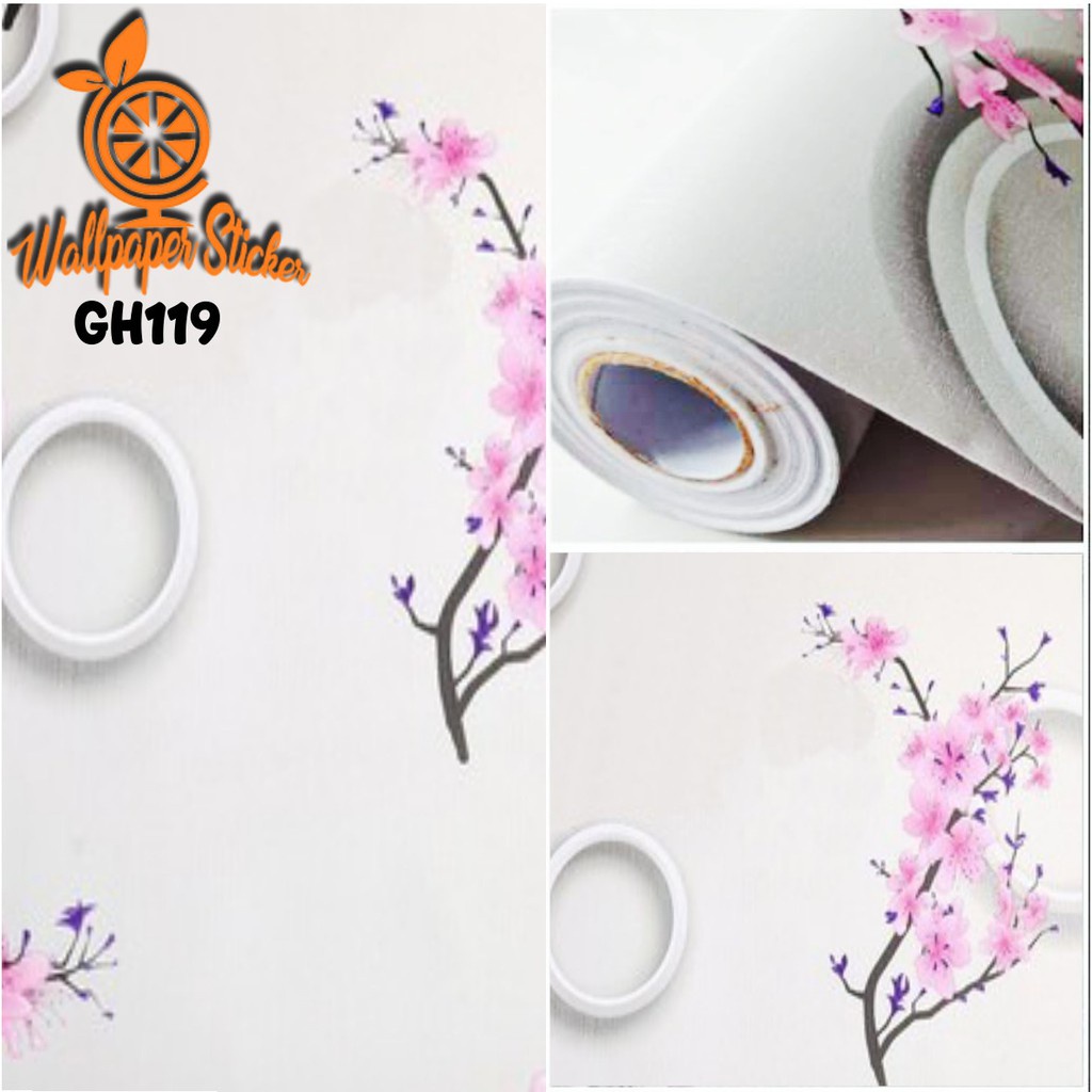 Wallpaper Sticker Dinding KODE GH119 Premium Size 45CM X 10M bunga pink