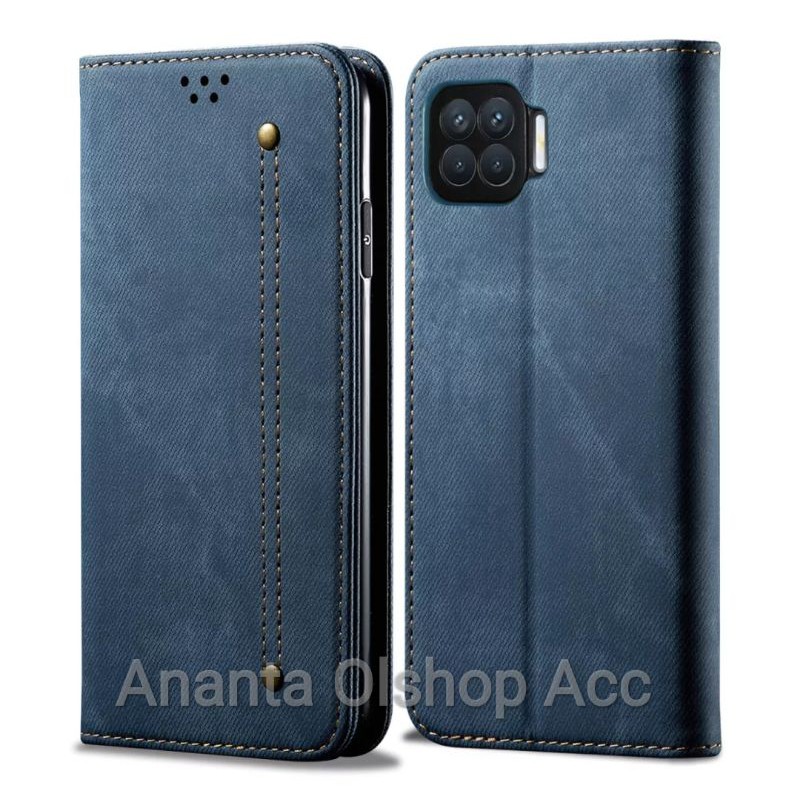 Flip Case Oppo Reno 4/Reno 4F /Reno 4 Pro /Reno 6 Flip Cover Dompet Kulit Cloth Jeans SoftCase