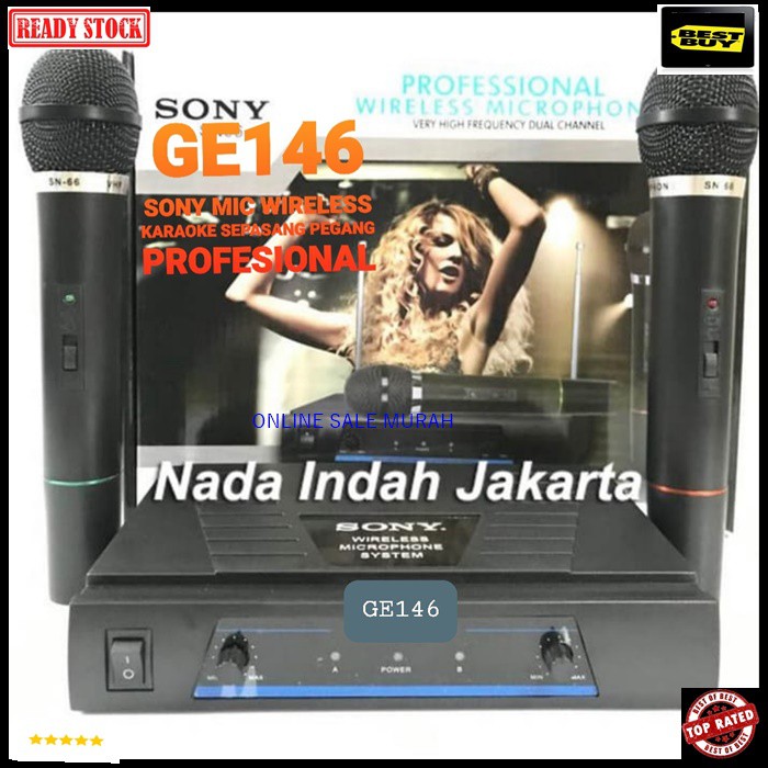 G146 SONY mic wireless karaoke mik sepasang mikrophone Wireles dual pegang microphone pro suara audio sound sistem vokal vocal professional panggung dj studio G146   Sepasang mic pegang  jarak mic bisa pakai sampe 20-40 meter.  BISA DIPAKAI KE SEGALA ALAT