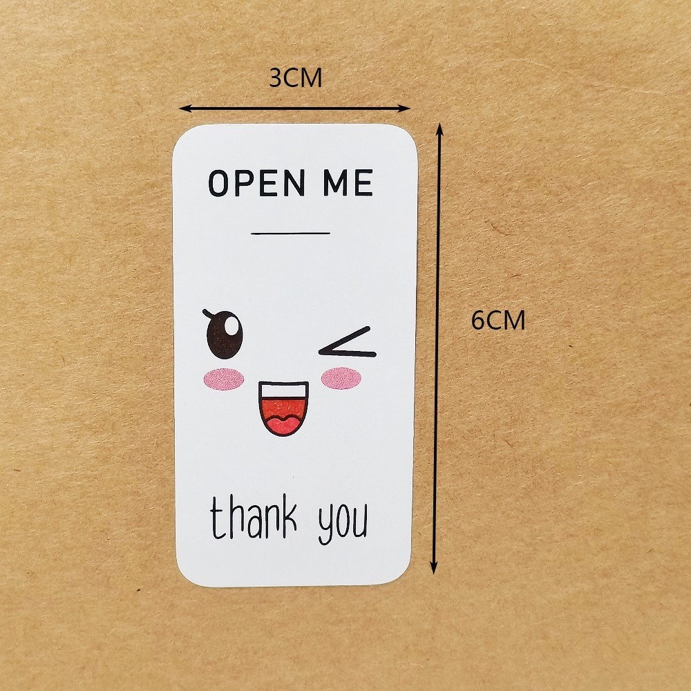 100 pcs 3x6 cm BUKA SAYA Lucu Smiley Emoji Terima Kasih Stiker Paket Dekorasi Penyegelan Label Alat Tulis Stiker