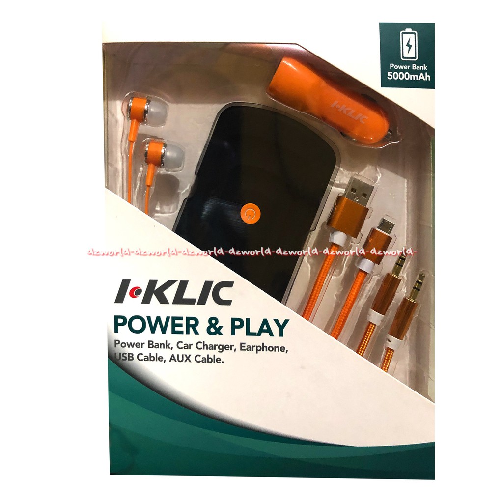 I Klic Power Play Powerbank Set Orange Charger 5000mAH