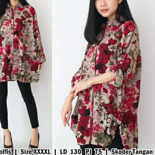 ♫ DZIKRI - Baju Kemeja Wanita Jumbo LD 130 / Atasan Bigsize XXXXL / Hem Motif Oversize ❅