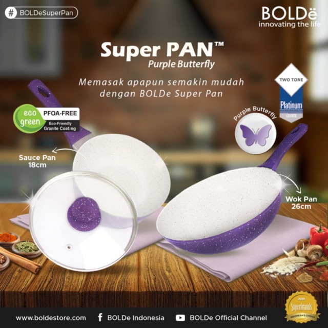 5pcs Super PAN Keramik Purple Butterfly Set 5 Original BOLDe Panci Keramik Premium