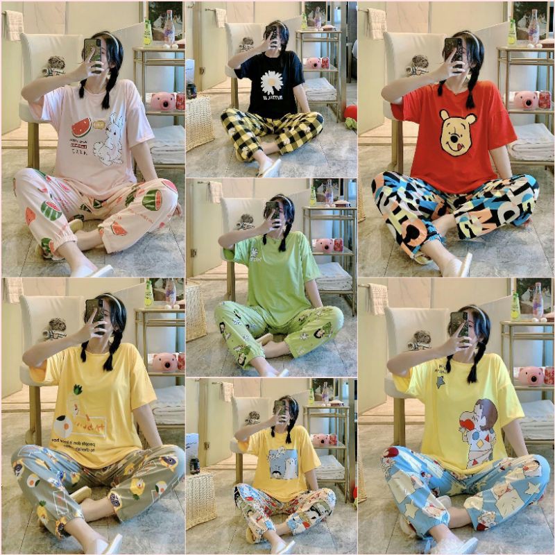 Baju tidur Wanita Import Piyama CP Joger Celana Panjang Spandex Premium