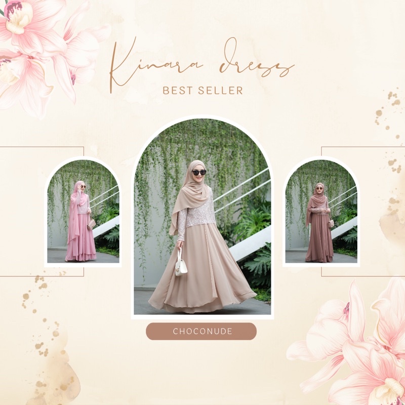 GlizHijab | Kinara Dress | Sarimbit 1 Set Gamis & Pashmina Bahan Babydoll Baju Kondangan Wanita Brokat Size XS - JUMBO-7