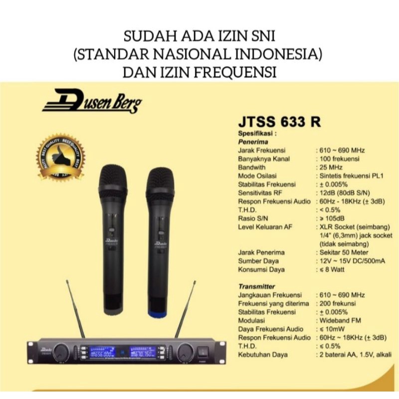 MIC WIRELESS DUSENBERG JTSS 633 R ORIGINAL MIC WIRELESS TOP VOKAL